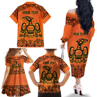 Personalized Every Child Matter Family Matching Off The Shoulder Long Sleeve Dress and Hawaiian Shirt Canadian Native Indigenous Haida - Wonder Print Shop