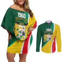Benin Independence Day Personalized Couples Matching Off Shoulder Short Dress and Long Sleeve Button Shirt Since 1960 Fraternite Justice Travail - Wonder Print Shop