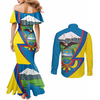 Ecuador Independence Day Personalized Couples Matching Mermaid Dress and Long Sleeve Button Shirt Pro Deo Patria et Libertate - Wonder Print Shop