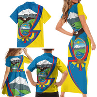 Ecuador Independence Day Personalized Family Matching Short Sleeve Bodycon Dress and Hawaiian Shirt Pro Deo Patria et Libertate - Wonder Print Shop