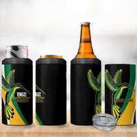 Jamaica Independence Day Personalized 4 in 1 Can Cooler Tumbler Green and Yellow Tribal Hummingbird - Wonder Print Shop