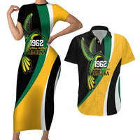 Jamaica Independence Day Personalized Couples Matching Short Sleeve Bodycon Dress and Hawaiian Shirt Green and Yellow Tribal Hummingbird - Wonder Print Shop