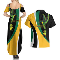 Jamaica Independence Day Personalized Couples Matching Summer Maxi Dress and Hawaiian Shirt Green and Yellow Tribal Hummingbird - Wonder Print Shop