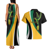 Jamaica Independence Day Personalized Couples Matching Tank Maxi Dress and Hawaiian Shirt Green and Yellow Tribal Hummingbird - Wonder Print Shop