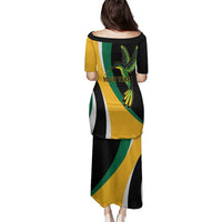 Jamaica Independence Day Personalized Family Matching Puletasi and Hawaiian Shirt Green and Yellow Tribal Hummingbird - Wonder Print Shop