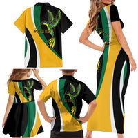 Jamaica Independence Day Personalized Family Matching Short Sleeve Bodycon Dress and Hawaiian Shirt Green and Yellow Tribal Hummingbird - Wonder Print Shop