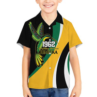Jamaica Independence Day Personalized Family Matching Short Sleeve Bodycon Dress and Hawaiian Shirt Green and Yellow Tribal Hummingbird - Wonder Print Shop