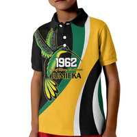 Jamaica Independence Day Personalized Kid Polo Shirt Green and Yellow Tribal Hummingbird - Wonder Print Shop