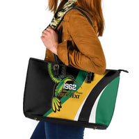 Jamaica Independence Day Personalized Leather Tote Bag Green and Yellow Tribal Hummingbird - Wonder Print Shop