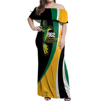 Jamaica Independence Day Personalized Off Shoulder Maxi Dress Green and Yellow Tribal Hummingbird - Wonder Print Shop