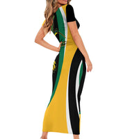 Jamaica Independence Day Personalized Short Sleeve Bodycon Dress Green and Yellow Tribal Hummingbird - Wonder Print Shop