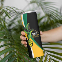 Jamaica Independence Day Personalized Skinny Tumbler Green and Yellow Tribal Hummingbird - Wonder Print Shop