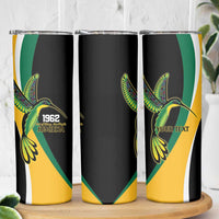 Jamaica Independence Day Personalized Skinny Tumbler Green and Yellow Tribal Hummingbird - Wonder Print Shop