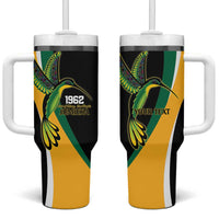 Jamaica Independence Day Personalized Tumbler With Handle Green and Yellow Tribal Hummingbird - Wonder Print Shop