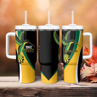 Jamaica Independence Day Personalized Tumbler With Handle Green and Yellow Tribal Hummingbird - Wonder Print Shop