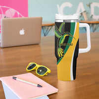 Jamaica Independence Day Personalized Tumbler With Handle Green and Yellow Tribal Hummingbird - Wonder Print Shop