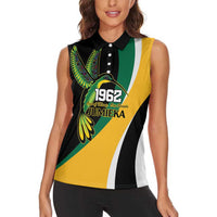 Jamaica Independence Day Personalized Women Sleeveless Polo Shirt Green and Yellow Tribal Hummingbird - Wonder Print Shop