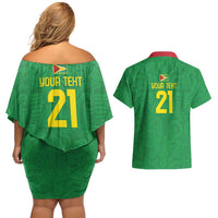 Golden Jaguars Fan Pride Custom Couples Matching Off Shoulder Short Dress and Hawaiian Shirt Support Green Gold and Glory - Wonder Print Shop