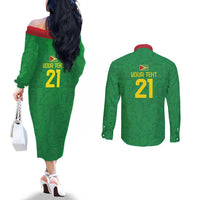 Golden Jaguars Fan Pride Custom Couples Matching Off The Shoulder Long Sleeve Dress and Long Sleeve Button Shirt Support Green Gold and Glory - Wonder Print Shop