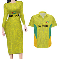 Golden Jaguars Football Custom Couples Matching Long Sleeve Bodycon Dress and Hawaiian Shirt Proud of Guyana - Wonder Print Shop