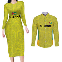 Golden Jaguars Football Custom Couples Matching Long Sleeve Bodycon Dress and Long Sleeve Button Shirt Proud of Guyana - Wonder Print Shop