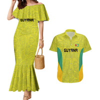Golden Jaguars Football Custom Couples Matching Mermaid Dress and Hawaiian Shirt Proud of Guyana - Wonder Print Shop