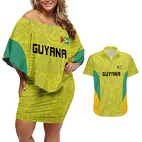 Golden Jaguars Football Custom Couples Matching Off Shoulder Short Dress and Hawaiian Shirt Proud of Guyana - Wonder Print Shop