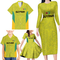 Golden Jaguars Football Custom Family Matching Long Sleeve Bodycon Dress and Hawaiian Shirt Proud of Guyana - Wonder Print Shop