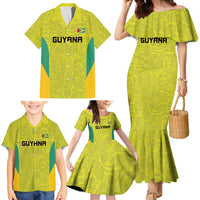 Golden Jaguars Football Custom Family Matching Mermaid Dress and Hawaiian Shirt Proud of Guyana - Wonder Print Shop