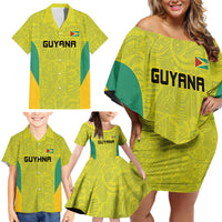 Golden Jaguars Football Custom Family Matching Off Shoulder Short Dress and Hawaiian Shirt Proud of Guyana - Wonder Print Shop