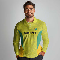Golden Jaguars Football Custom Long Sleeve Polo Shirt Proud of Guyana - Wonder Print Shop