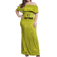 Golden Jaguars Football Custom Off Shoulder Maxi Dress Proud of Guyana - Wonder Print Shop