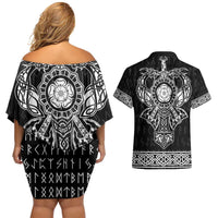 Vikings from Yorkshire Couples Matching Off Shoulder Short Dress and Hawaiian Shirt Black Spirit of Jorvik - Wonder Print Shop