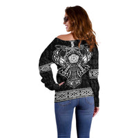 Vikings from Yorkshire Off Shoulder Sweater Black Spirit of Jorvik - Wonder Print Shop