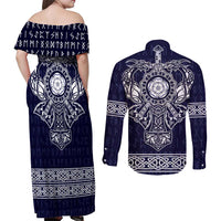 Vikings from Yorkshire Couples Matching Off Shoulder Maxi Dress and Long Sleeve Button Shirt Blue Spirit of Jorvik - Wonder Print Shop