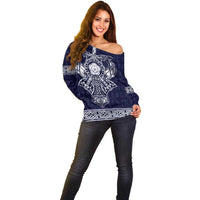 Vikings from Yorkshire Off Shoulder Sweater Blue Spirit of Jorvik - Wonder Print Shop