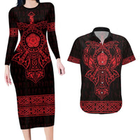 Vikings from Yorkshire Couples Matching Long Sleeve Bodycon Dress and Hawaiian Shirt Red Spirit of Jorvik - Wonder Print Shop