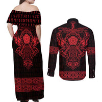 Vikings from Yorkshire Couples Matching Off Shoulder Maxi Dress and Long Sleeve Button Shirt Red Spirit of Jorvik - Wonder Print Shop