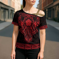 Vikings from Yorkshire Cross Shoulder Shirt Red Spirit of Jorvik - Wonder Print Shop