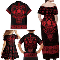 Vikings from Yorkshire Family Matching Off Shoulder Maxi Dress and Hawaiian Shirt Red Spirit of Jorvik - Wonder Print Shop