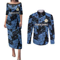 Custom Yorkshire Vikings Heritage Pride Couples Matching Puletasi and Long Sleeve Button Shirt White Rose of Yorkshire - Wonder Print Shop