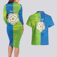 Yorkshire Heritage Personalized Couples Matching Long Sleeve Bodycon Dress and Hawaiian Shirt East Yorkshire White Rose - Wonder Print Shop