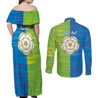 Yorkshire Heritage Personalized Couples Matching Off Shoulder Maxi Dress and Long Sleeve Button Shirt East Yorkshire White Rose - Wonder Print Shop
