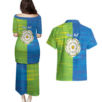Yorkshire Heritage Personalized Couples Matching Puletasi and Hawaiian Shirt East Yorkshire White Rose - Wonder Print Shop