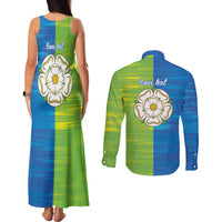 Yorkshire Heritage Personalized Couples Matching Tank Maxi Dress and Long Sleeve Button Shirt East Yorkshire White Rose - Wonder Print Shop