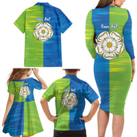 Yorkshire Heritage Personalized Family Matching Long Sleeve Bodycon Dress and Hawaiian Shirt East Yorkshire White Rose - Wonder Print Shop