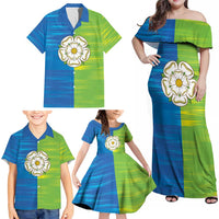 Yorkshire Heritage Personalized Family Matching Off Shoulder Maxi Dress and Hawaiian Shirt East Yorkshire White Rose - Wonder Print Shop
