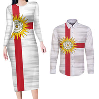 Yorkshire Heritage Personalized Couples Matching Long Sleeve Bodycon Dress and Long Sleeve Button Shirt West Yorkshire White Rose - Wonder Print Shop