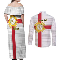 Yorkshire Heritage Personalized Couples Matching Off Shoulder Maxi Dress and Long Sleeve Button Shirt West Yorkshire White Rose - Wonder Print Shop