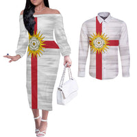 Yorkshire Heritage Personalized Couples Matching Off The Shoulder Long Sleeve Dress and Long Sleeve Button Shirt West Yorkshire White Rose - Wonder Print Shop